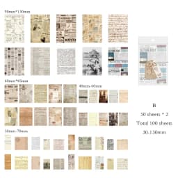 100pcs Vintage Scrapbooking Light Paper Kit DIY Junk Journal Collage Stationery Background Decor Materials for Creative Projects