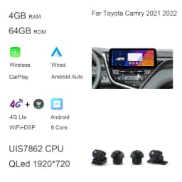 DSP 12.3" QLED 720P 360 8G+256G Carplay Android 14.0 Car DVD Player GPS DSP WIFI Stereo autoradio For Toyota Camry 2021 2022