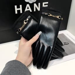 Luxurious High Quality Protein Leather Fleece Lined Women's Gloves Winter Cycling Windproof Keep Warm Elegant Touchscreen Gloves