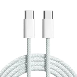 60W USB C to USB C Cable Fast Charging, White Braided PD Charger Cord for iPhone 15 16, iPad, MacBook, Samsung