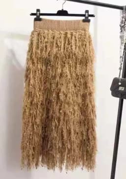 Spring Fashionable Design Handmade Feather Hollow Long Knited Skirt Women's New Fashion Elegant And Calf Skirts For Ladies 2024