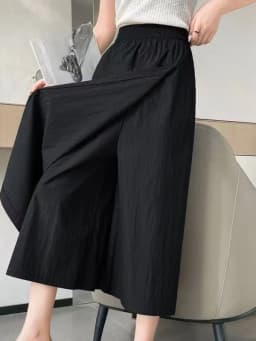 Slimming Ice Silk Casual Skirt Pants Women's Summer Thin Hanging Sense Wide Leg Pants Small Size Asymmetrical Eighteen Pants ...