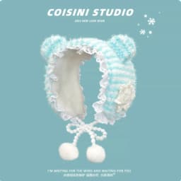 Korean Cute Bear Ear Lace Plush Snowflake Crocheted Earmuffs Women's Winter Outdoor Warm and Sweet Lace-up Lolita Headband
