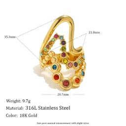 MamacitaSlay 316L Stainless Steel Multicolored CZ Stackable Ring 18K Gold Plated Vintage Waterproof Jewelry For Women Daily Wear