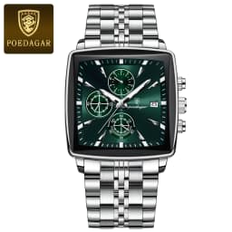 POEDAGAR Fashion Square Men Clock Luminous Waterproof Chronograph Date Men's Watches Stainless Steel Quartz Man Wristwatch Reloj