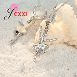 Elegant 925 Sterling Silver Ballet Dance Girl Pendant Necklace Earrings Set for Women Girls Wedding Party Fashion Jewelry Gifts