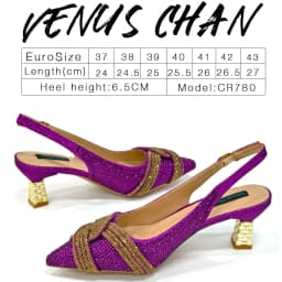 Venus Chan 2024 Special Design High Quality Orange Color African Women Shoes and Bag Set with Shinning Crystal for Wedding Party