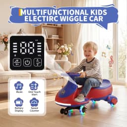12V Electric Wiggle Car Kids With Pedal, 2 in 1 Rechargeable Ride On Swing Car, LED Wheels, Music, Touchscreen, 2 Speeds