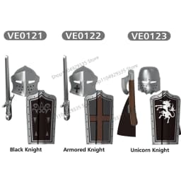 Medieval Military Castle Black Hawk Knight Building Blocks Gothic Cavalry Armor Shield Axe Soldier Figure Accessories Bricks Toy