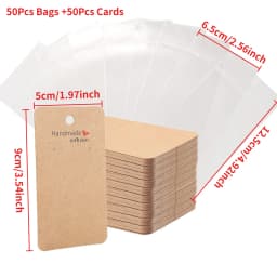 50Pcs Kraft Paper Card with 50Pcs Self-Adhesive Bags Blank Cardboard Holder Tags For Long Drop Earring Jewelry Display Packaging