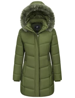 TACVASEN Womens Fleece Long Padding Winter Jacket Down Puffer Outwear with Removable Hood Waterproof Windproof Thicken Park Coat