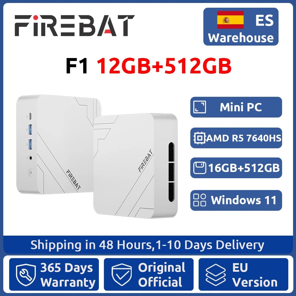 Firebat F1 Mini Pc Amd Ryzen 5 7640Hs 12Gb Ddr5 512Gb Ssd Windows 11 Wi-Fi 6 Bt5.2 Usb4.0 Gaming Desktop Mini Computer