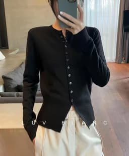 2022 Spring and Autumn round collar waist slit long sleeves 100% pure wool cardigan coat