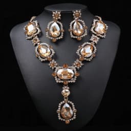 Gray Statement Jewelry Accessories Elegant Ladies Pageant Evening Crystal Rhinestone Earrings and Choker Necklace Set