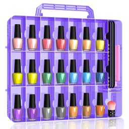 Portable Nail Polish Organizer Clear Double Side Nail Polish Holder Gel Nail Storage for 48 Bottles with 6 Adjustable Dividers