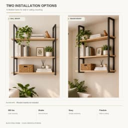 DIYHD 3 Tier Ceiling Mount Shelf Bracket Industrial Kitchen Floating Brackets, No Wooden Box