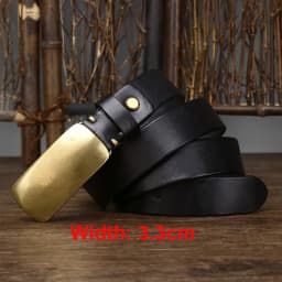 3.3cm Pure Cowskin Men Belt Genuine Leather Belt High Quality Smooth Brass Buckle Strap Male Jeans Luxury Designer Belts for Man