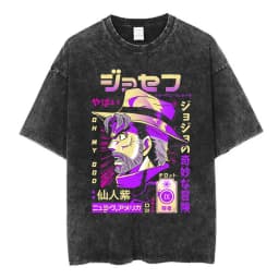 Vintage Washed Anime Jojo Bizarre Adventure T-shirt Giorno Giovanna Manga Graphic T-shirts Men's Clothing Cotton Casual T shirts