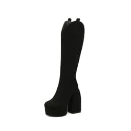 Super Waterproof Platform Strange Chunky Heel Graffiti Women's Boots Plush Inner Zipper Flock Material Knee Boots Plus Size