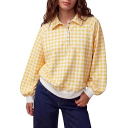 2026 Women Black White Gingham Blouse Lapel Collar Half Button Lantern Long Sleeve Loose Casual Plaid Shirt Tops