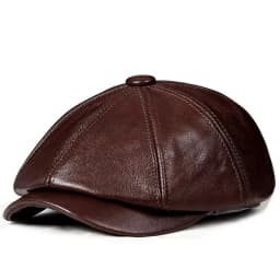 Spring New Genuine Leather Hat Cap Cowhide Beret Warm  Cotton Men Padding Brand Brown/Black Duck Hat