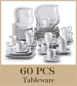 MALACASA 30/60 Piece White Porcelain Dinner Set with Cups Saucers Dessert Soup Dinner Plates Tableware Service for 6/12