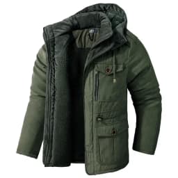 Men's Jacket WINTER Coats USA SIZE Large SIZE Lamb Fleece JACKETS Hooded Cotton Thickened Multi Pocket Casual Mid length Coat
