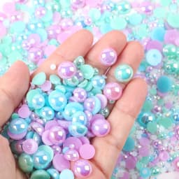 1100Pcs Flat Back Pearls And Rhinestones, 30g Mixed Size 3mm-10mm Ab Color Resin Rhinestones Semi-Circular Pearl