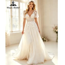 Elegant V Neck Simple A Line Wedding Dresses 2027 Open Back Flowers Lace Beach Bridal Gown Customized vestido de novia