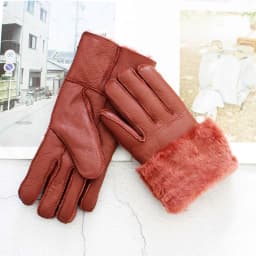 Women's Thickened Winter Sheepskin Fur Gloves Windproof Warm Outdoor Motorcycle Riding Color Leather Finger Gloves