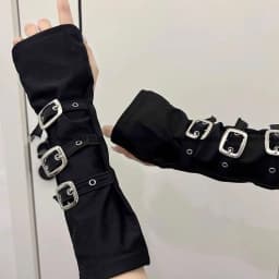 1 Pair of Y2K Personalized Buckle Punk Style Fingerless Glove for Women,Luo Hip Hop Style Stage Performance Street Dance Sleeves