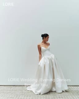 LORIE Elegant Satin Strapless Wedding Dresses A-Line Sleeveless Bride Prom Gown Pleat Side Slit Bridal Gowns Customized