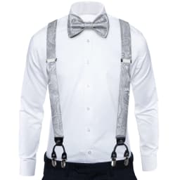 Adjustable Slive Paisley Suspender Self-tie Bowtie Pocket Square Cufflinks Set Luxury 6 Clips Mental Elastic Classic straps