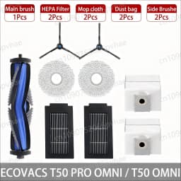 ECOVACS T50 PRO OMNI /T50 PRO  / T50 OMNI Robot Vacuum Spare Parts Main Side Brush Mop Cloths HEPA Filters Dust Bags Accessories