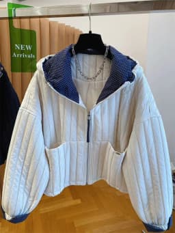 Women's Jacket Hooded Cotton Jacket Women's Plaid Stitching Cotton Jacket Autumn new Thin Cotton Coat in Cotton-padded Jacket