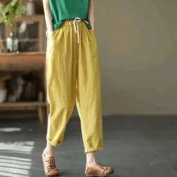 Elastic Waist Ankle Length Womens Summer Harem Pants Vintage Cotton Linen Capri Casual Loose Plus Size Candy Colors Baggy Pants