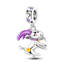Silver Plated Purple Charms Flower Butterfly Dangle Charm Beads Fit Original Bracelet Diy Pendants