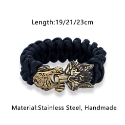 Vintage Vikings Wolf Survival Rope Bracelet for Men Bronze Stainless Steel Clasp Charm Norse Runes Handmade Male Women Jewelry