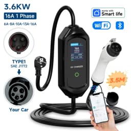 AFYEEV 3.6KW Portable Type2 IEC62196-2 EV Charger GBT EVSE Charging Cable Type1 SAE J1772 Electric Car Charger Wallbox EU Plug