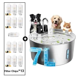 7L/1.8Gal Wireless Charging Sensor Cat Water Feeder Stainless Steel Cat Dog Water Fountain Silent Water Level Window No Plug
