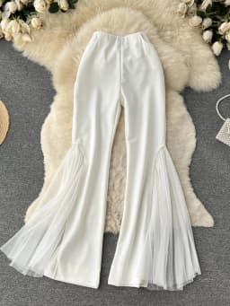 Mesh Spliced Y2k Pants for Women Spring 2023 High Waisted Split Solid Wide Leg Flare Pants Fashion Chic Casual Pants
