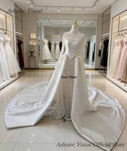 Admire Visual Wedding Dress Mermaid Lace 3 in 1 High Neck With Detachable Train Customized Bride Gowns