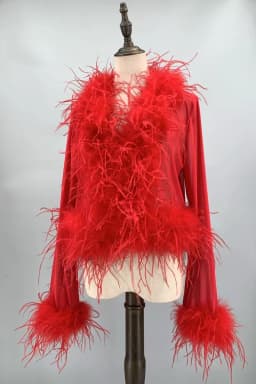Women See-Through Top with Real Ostrich Feather Brown Black Cropped Jacket Top Bolero 240711