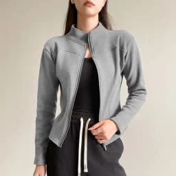 Women's Slim Fit Fleece Lined Short Sweatshirt Jacket Autumn Winter Thick Warm Zipper Jackets Woman Solid Stand Collar Yoga Wear
