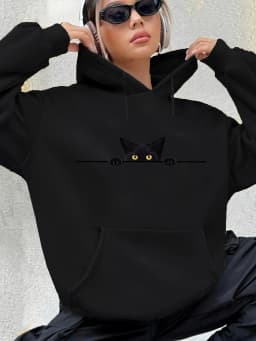 Women's Autumn and Winter Warm Loose Casual Pattern Printed Suede Long Sleeved Hooded Sweatshirt