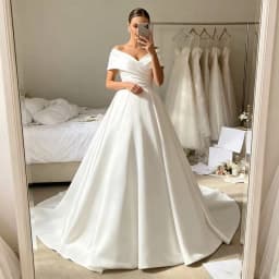 Customized Elegant Off the Shoulder White Satin Wedding Dress for Bride A-Line Plus Size Lace-up Bride Gown Vestido De Novia