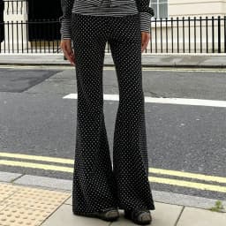 Polka Dot Flare Pants Striped Folds Cuffs High Waist Loose Fit Trousers Women Casual Yoga Lounge Pants Back to School Teen Girls