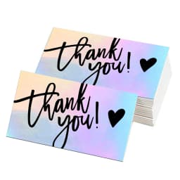 50pcs/pack Laser Thank You Card For Supporting Business Package Decoration Holographic Card Rainbow Thank You Card