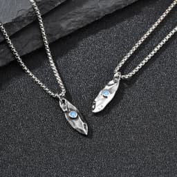 Blue Wishing Stone Necklaces for Men Boys,Trendy Hip Hop Metal Pendant Necklaces,Vintage Birthday Party Male Jewelry Gift