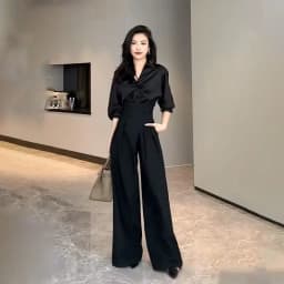 2025 Black Design Wide-Leg Pants Women's Slimming Suit Pant Magic High Waist Loose Straight Drooping Mopping Casual Trousers